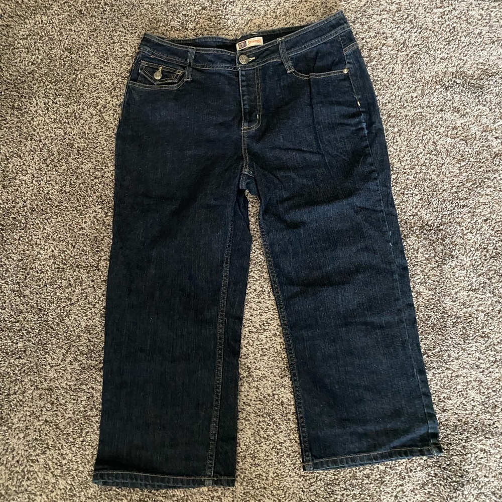 Faded Glory Jeans 10 Dark Blue Capri Stretch Denim Flap Over Pockets